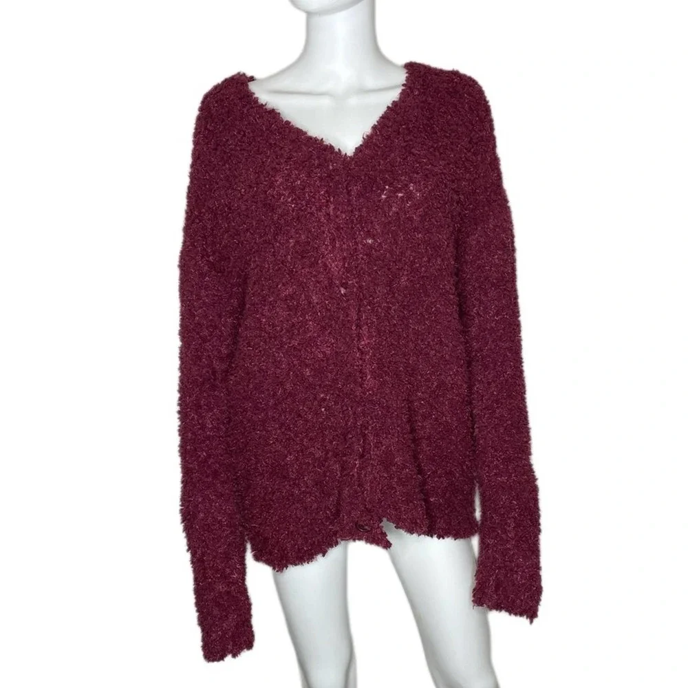 RXB Women's Zinfandel V-Neck Fluffy Popcorn Button Front Sweater Cardigan sz M